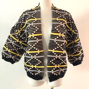 H&M Women black and yellow geometric cardigan textured 3/4 sleeves Size Small